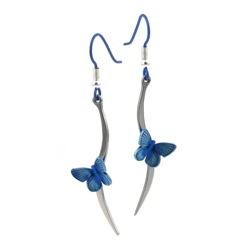 Titanium Light Blue Butterfly Stem Drop Earrings